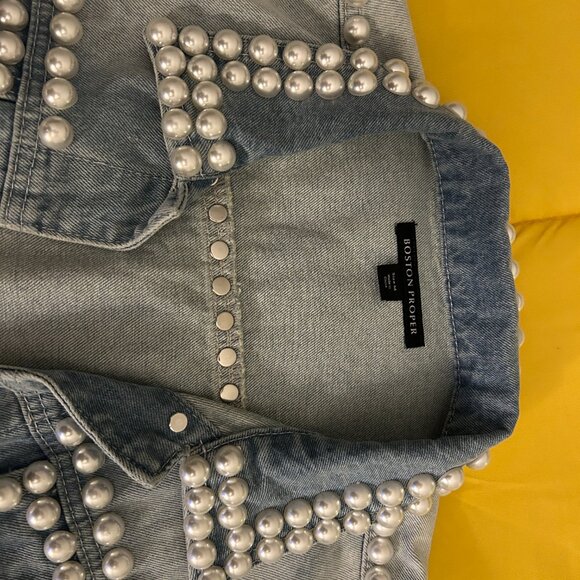 Boston Proper Luxe Pearl Denim Jacket | Heavyweight | NWT | Medium - Picture 4 of 11